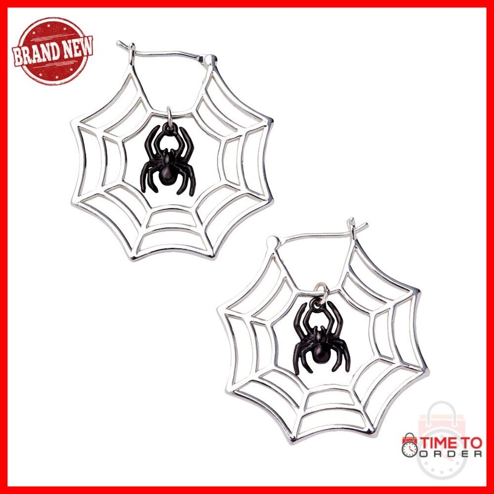 Glow in the Dark Spider Web Hoop Earrings, Nickel-Free Brass, Halloween Jewelry